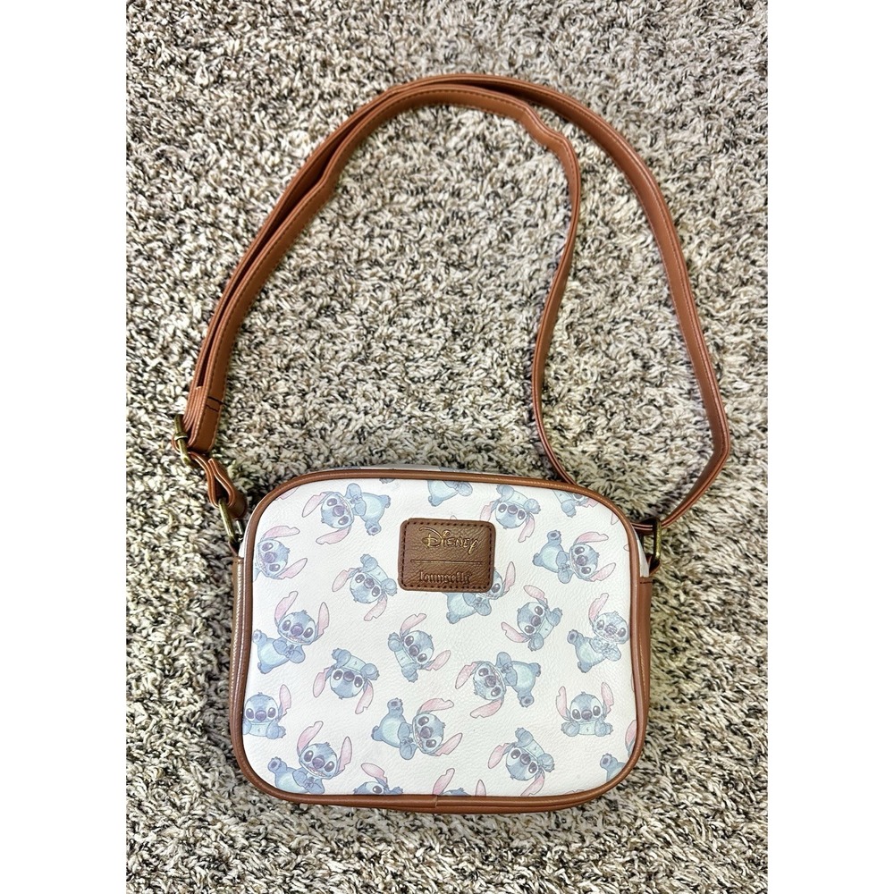 Loungefly Disney Stitch Crossbody Bag Medium White Brown Blue Pink